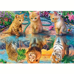 Wooden Cat Reflection Jigsaw Puzzle for Family Fun