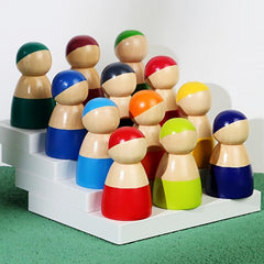 Wooden Rainbow Peg Dolls Educational Toy for Kids