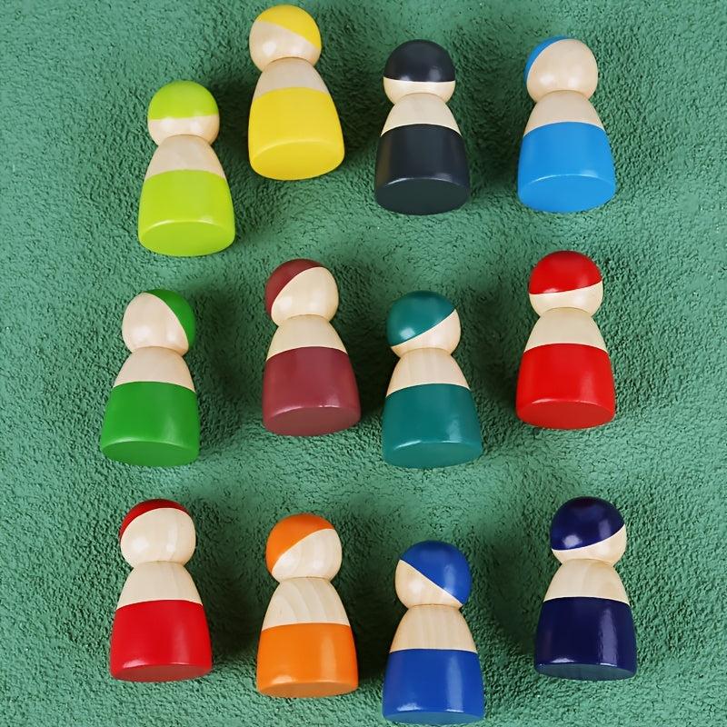 Wooden Rainbow Peg Dolls Educational Toy for Kids