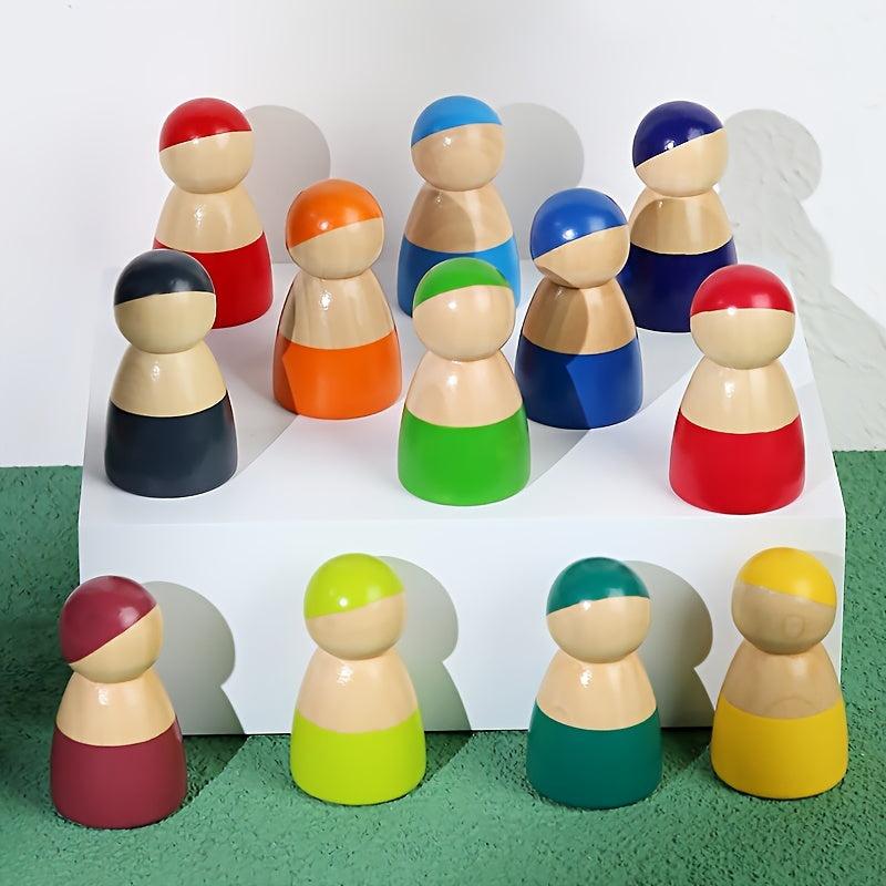 Wooden Rainbow Peg Dolls Educational Toy for Kids
