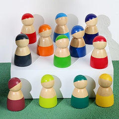 Wooden Rainbow Peg Dolls Educational Toy for Kids