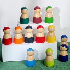 Wooden Rainbow Peg Dolls Educational Toy for Kids