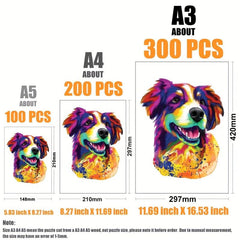 Colorful Dog Irregular Wooden Puzzle With Wooden Box