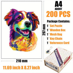 Colorful Dog Irregular Wooden Puzzle With Wooden Box