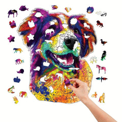 Colorful Dog Irregular Wooden Puzzle With Wooden Box