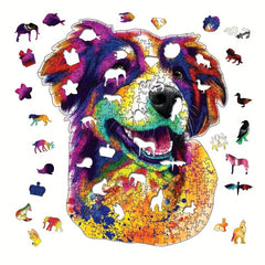 Colorful Dog Irregular Wooden Puzzle With Wooden Box