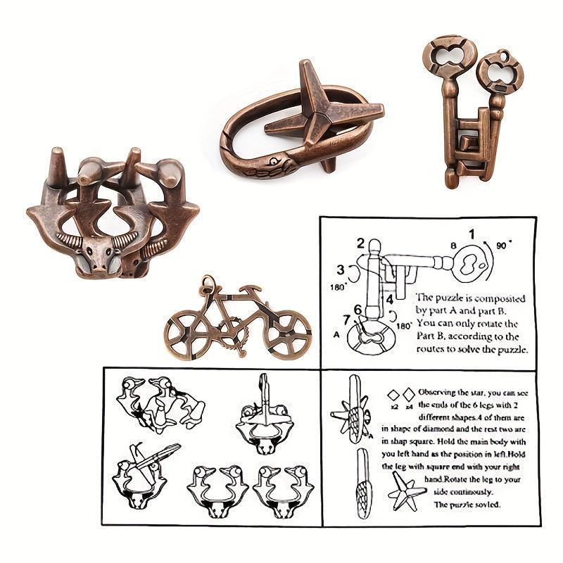 4pc Brain Teaser Puzzles Metal Cast 3D Difficult Adult IQ Educational Box