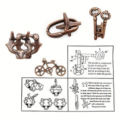 4pc Brain Teaser Puzzles Metal Cast 3D Difficult Adult IQ Educational Box