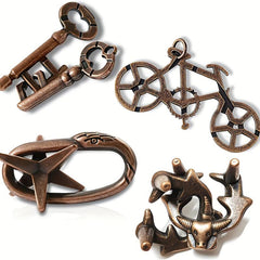 4pc Brain Teaser Puzzles Metal Cast 3D Difficult Adult IQ Educational Box