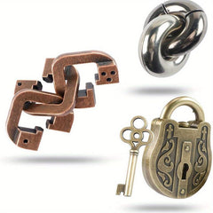 4pc Brain Teaser Puzzles Metal Cast 3D Difficult Adult IQ Educational Box