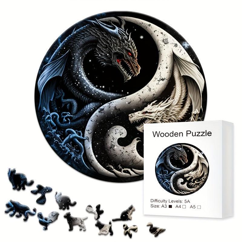 Dragon Yin Yang Wooden Puzzle Special Shaped Animal Puzzle