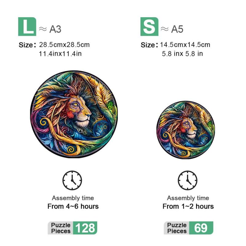 Lions Wooden Puzzle with Challenging High Difficulty - Irregular Shape Particles