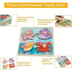 Wooden Toddler Puzzles 4 Pcs Animal Patterns Jigsaw Educational Montessori