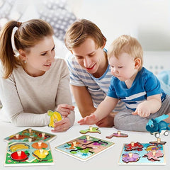 Wooden Toddler Puzzles 4 Pcs Animal Patterns Jigsaw Educational Montessori