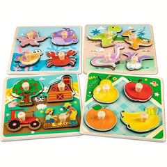 Wooden Toddler Puzzles 4 Pcs Animal Patterns Jigsaw Educational Montessori