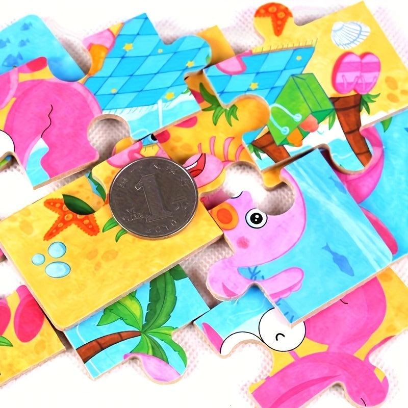 Wooden Children's Puzzle 4 in 1 Iron Box Animal Puzzle Board Toy