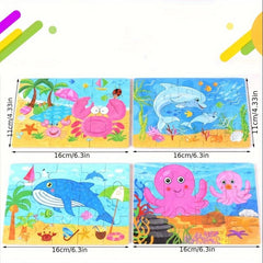 Wooden Children's Puzzle 4 in 1 Iron Box Animal Puzzle Board Toy