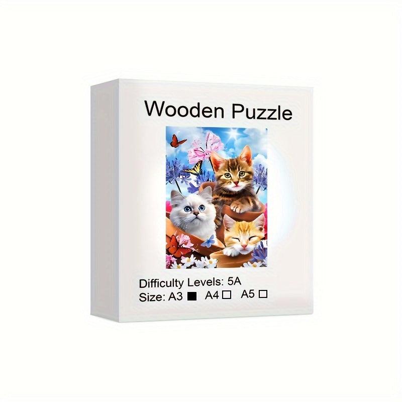 Three Cats Wooden Puzzle High Irregular Shaped Animal Game Christmas Gift