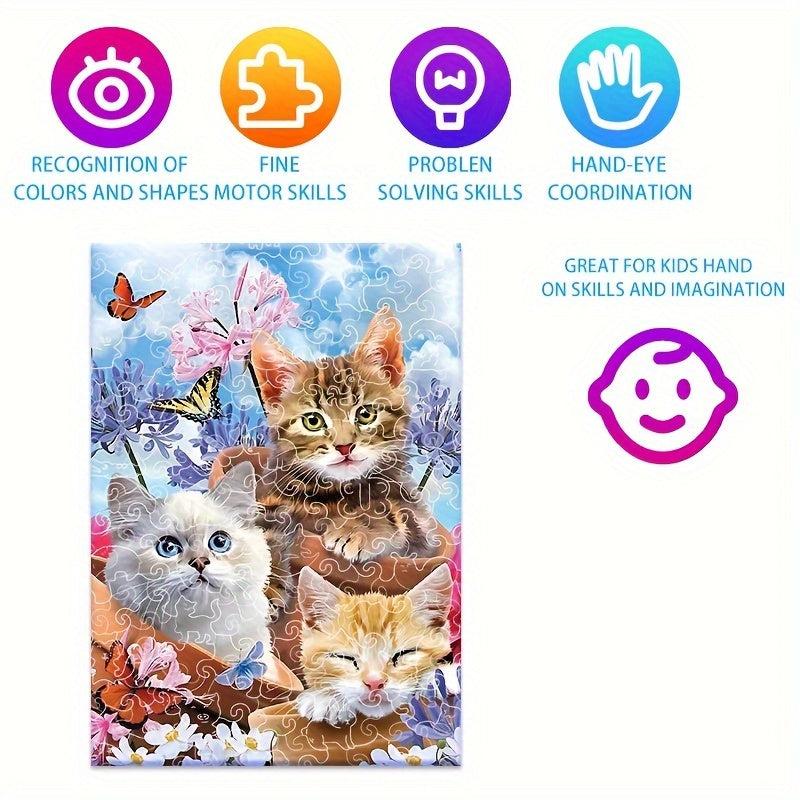 Three Cats Wooden Puzzle High Irregular Shaped Animal Game Christmas Gift