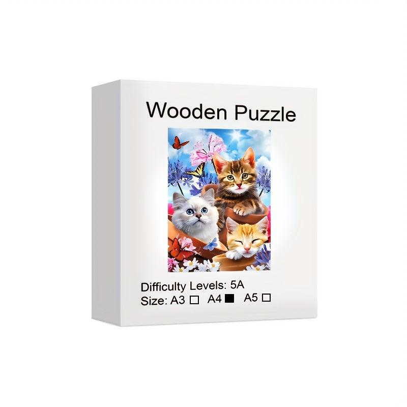 Three Cats Wooden Puzzle High Irregular Shaped Animal Game Christmas Gift