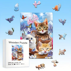 Three Cats Wooden Puzzle High Irregular Shaped Animal Game Christmas Gift