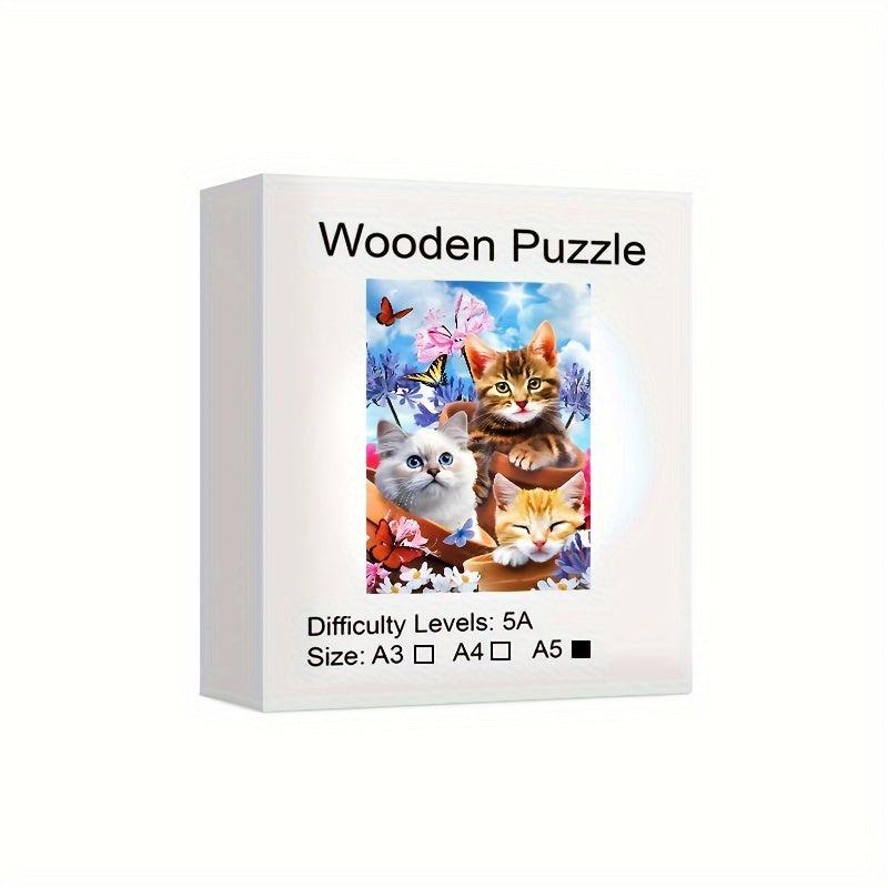 Three Cats Wooden Puzzle High Irregular Shaped Animal Game Christmas Gift