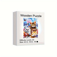 Three Cats Wooden Puzzle High Irregular Shaped Animal Game Christmas Gift