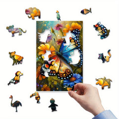 Butterfly Wooden Jigsaw Puzzle Irregular Shape Particles Focus