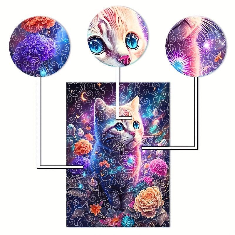 Cat Flower Wooden Puzzle Irregular Shaped Animals Party Games Christmas