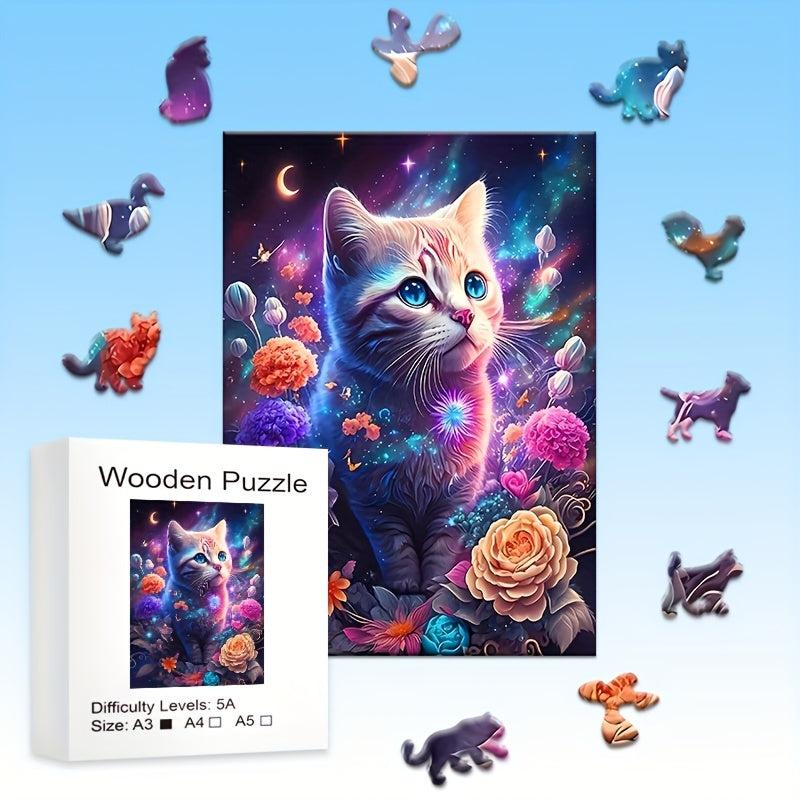 Cat Flower Wooden Puzzle Irregular Shaped Animals Party Games Christmas