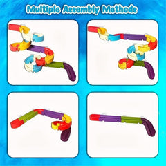 34pcs Bath Toys for Kids Ages 4-8, Wall Bathtub Slide Shower Tracks & Water Toys