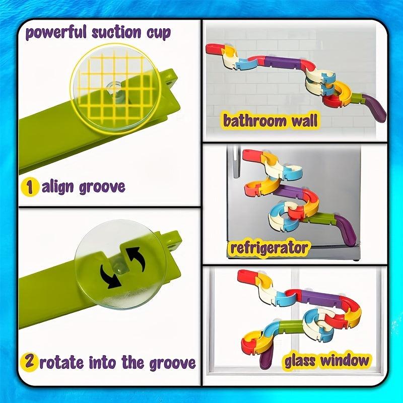 34pcs Bath Toys for Kids Ages 4-8, Wall Bathtub Slide Shower Tracks & Water Toys