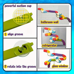 34pcs Bath Toys for Kids Ages 4-8, Wall Bathtub Slide Shower Tracks & Water Toys