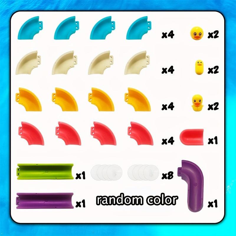 34pcs Bath Toys for Kids Ages 4-8, Wall Bathtub Slide Shower Tracks & Water Toys