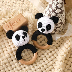 Organic Panda Teething Rattle Crochet Beech Wood for Baby