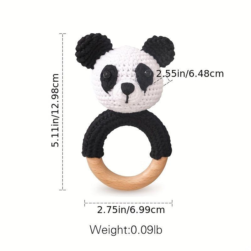 Organic Panda Teething Rattle Crochet Beech Wood for Baby