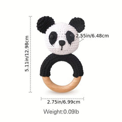 Organic Panda Teething Rattle Crochet Beech Wood for Baby