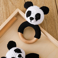 Organic Panda Teething Rattle Crochet Beech Wood for Baby