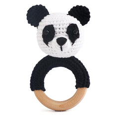 Organic Panda Teething Rattle Crochet Beech Wood for Baby