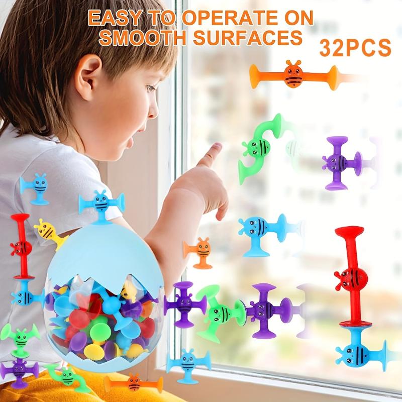 32-Piece Montessori Silicone Bee Suction Toy for Bath, Ages 3-8