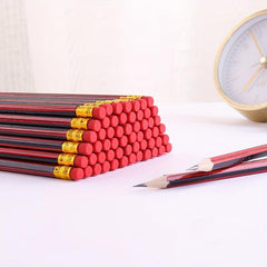 20pcs Golden Red Wooden Pencils Pre Sharpened