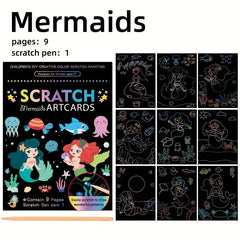 9pcs Scratch Art Paper Dinosaurs Scratch Paper Painting Kit