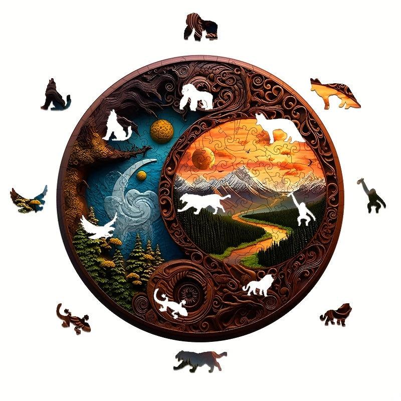Yin Yang Wood Carving Jigsaw Puzzle Animal Shaped Adult Educational Toy