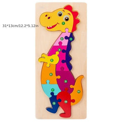 Wooden 3D Dinosaur Puzzle Board for Kids, Large Building Block Toy