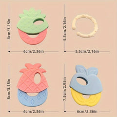 Baby Teething Toys Silicone Teether BPA Free Fruit Shape Set For Infant Boys