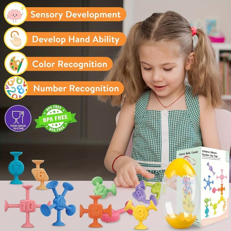 10pcs Suction Bath Toys for Toddlers Silicone Sucker Toys