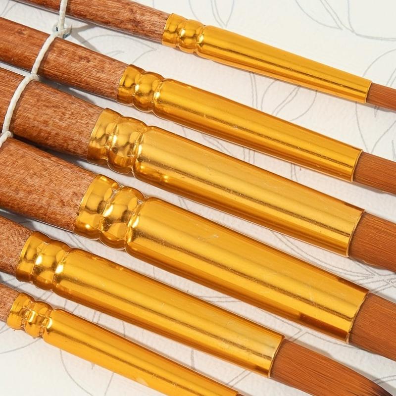 6pcs Brown Handle Round Nylon Brush Set for Painting