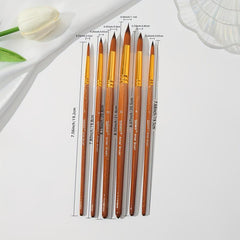 6pcs Brown Handle Round Nylon Brush Set for Painting