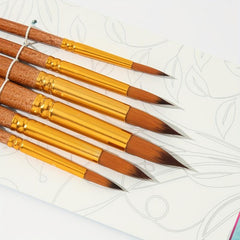 6pcs Brown Handle Round Nylon Brush Set for Painting