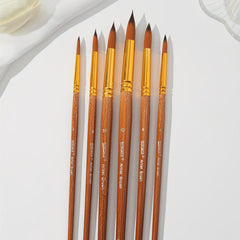 6pcs Brown Handle Round Nylon Brush Set for Painting